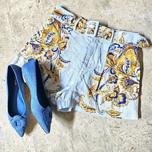 *NWT* Joie Belted High Waist Floral Paisley Brocade Print 100% Linen Shorts